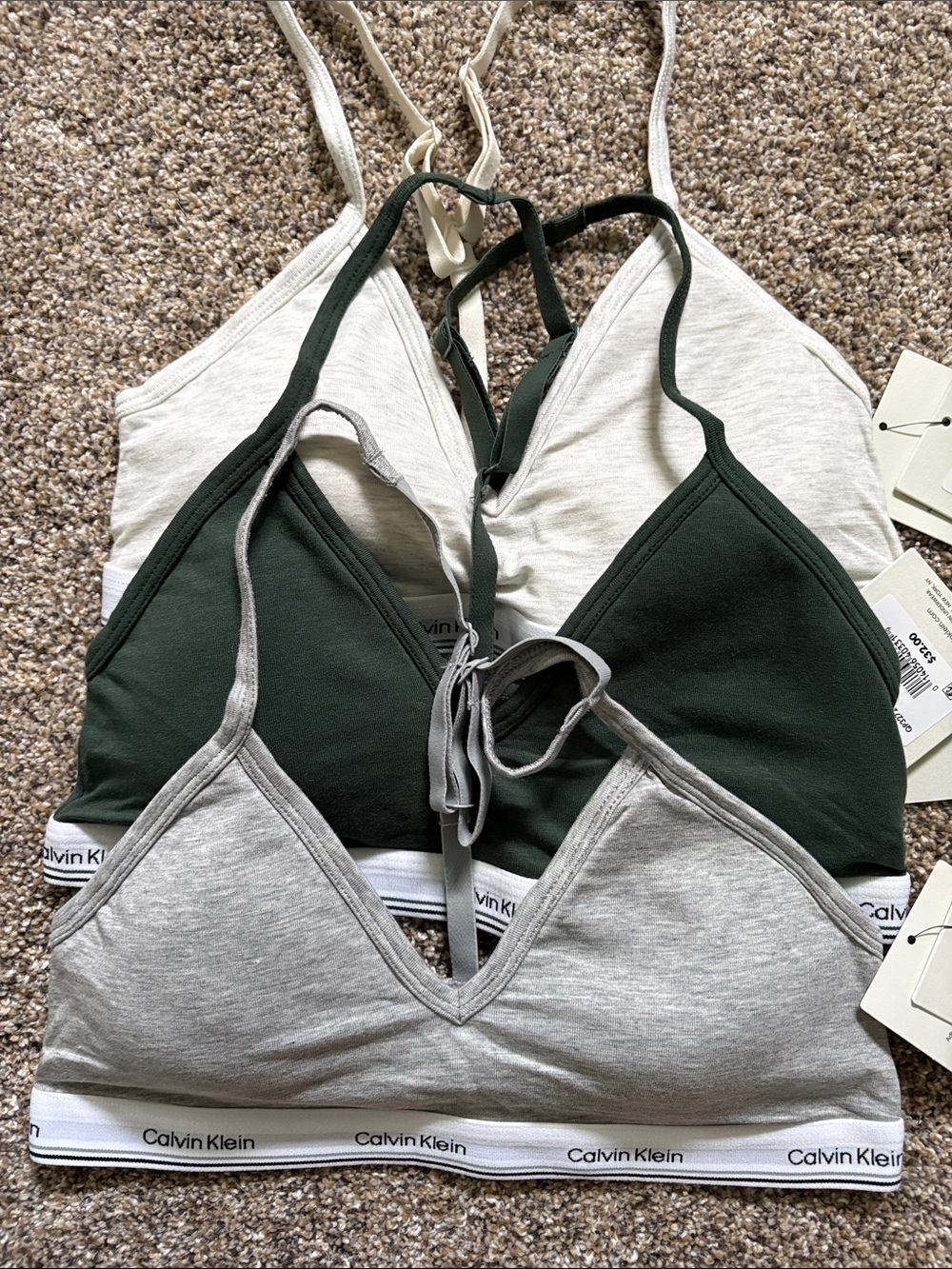 Calvin Klein set of 3 bralettes bras lightly lined Y back small NWT